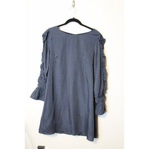 NWT Luxology Navy Blue Pinstripe Shirt Dress Ruffle Sleeve Size 8